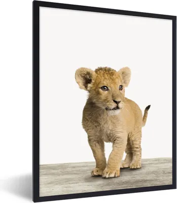 Produktbild von MuchoWow® Gerahmtes Poster Löwe - Junge - Kinder - Jungen - Tiere - Mädchen 60x80 cm - Poster mit Schwarzem Bilderrahmen Wandposter Rahmen Foto Bilder - Premium - Wanddeko Wohnzimmer
