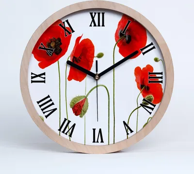 Produktbild von Holzuhr 20fi cm wanduhr - schwarze Spitzen - Mohnblumen