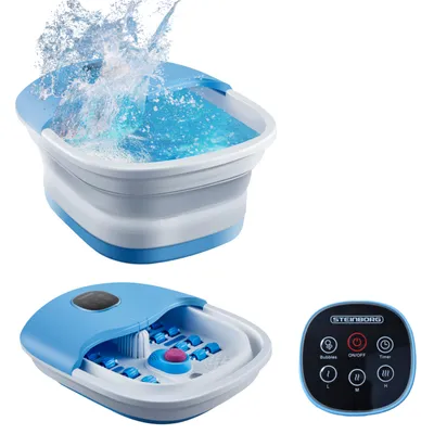 Immagine prodotto di Steinborg spa per i piedi pieghevole con telecomando | salvaspazio | effetto idromassaggio intensivo / funzione bolle | timer 60 min. | 3 livelli di temperatura | massaggiatore per i piedi | massaggio di riflessologia plantare | vasca per i piedi | pediluvio | 16 rulli Shiatsu