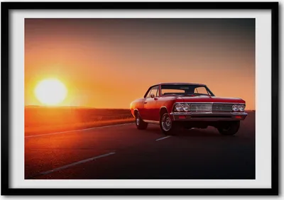 Produktbild von Bild - Bilderrahmen - 100 cm x 70 cm - MDF - Rahmen - Foto - Wandkunst rotes Auto