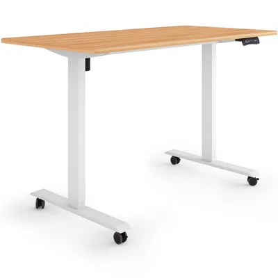 Produktbild von ESMART Germany ETX-121WM 140 x 70 cm Ahorn-Nachbildung Ergonomischer Steh-Sitz-Schreibtisch auf Rollen Stufenlos elektrisch höhenverstellbar 78,5 - 128,5 cm 3x Memory Aktivitätserinnerung Soft-Start/Stopp