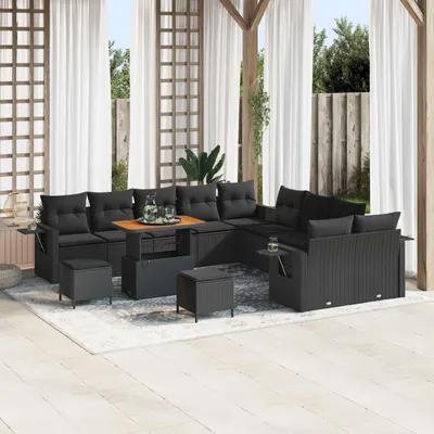 Image de Maison Exclusive - Salon de jardin 13 pièces en polyrotin noir