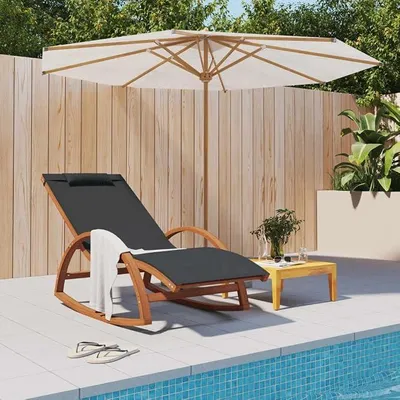 Produktbild von Schaukelstuhl Grau Textilene und Massivholz Pappel, Garten Schaukelliege 182 x 74 x 100 cm, mit Kissen, wetterfest für Balkon Terrasse Outdoor Relaxliege