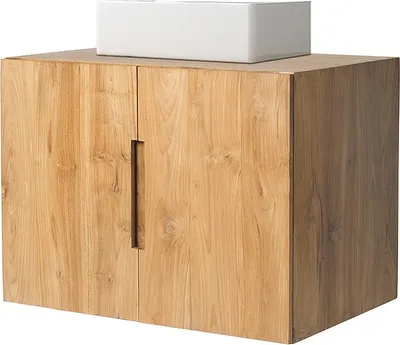 Produktbild von Waschbeckenunterschrank hängend mit Einzelwaschbecken - Teakholz - 80 x 55 cm - SAWAN