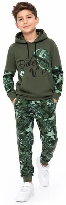 Produktbild von Jungen Hoodie Set – Kapuzenpullover mit Jogginghose - Camouflage - Grün