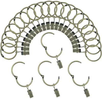 Image de Crochets à rideaux en métal, diamètre 3,2 cm, couleur bronze, lot de 24