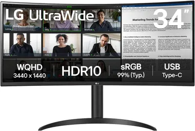Produktbild von LG 34WR55QK-B, 86,4 cm (34"), 3440 x 1440 Pixel, Wide Quad HD, 5 ms, Schwarz