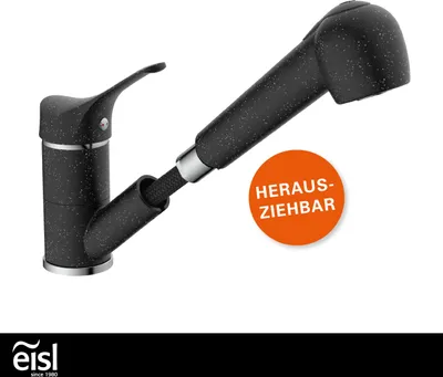 Produktbild von eisl Küchenarmatur GRANIT mit Geschirrbrause, Wasserhahn Küche ausziehbar in Schwarz