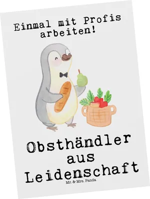 Produktbild von Mr. & Mrs. Panda Postkarte Obsthändler Leidenschaft - Weiß - Geschenk, Spruch, Postkarten, kunstkarte, Obstplantage, bildkarte, Witzig, Ansichtskarten, Grußkarte, Lustig
