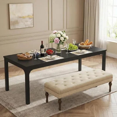 Image de Table à manger - Table - Table en bois - Table de salle à manger - Grande table - 200 x 70 x 75 cm - Plateau en bois noir robuste