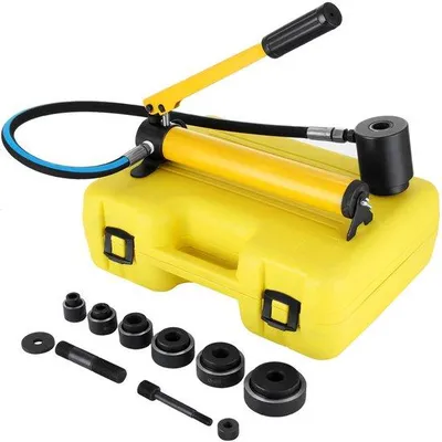Productafbeelding van Hydraulische chassispons - plaatponsset - 10 ton ponskracht - voor plaatmetaal - met hydraulische pomp - inclusief handgreep - 12 mm staal