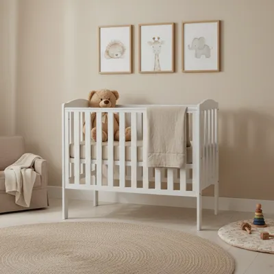 Produktbild von Beistellbett, Babybett  Compact 100x50cm weiß Höhenverstellbar Beißschienen, mit  Matratze