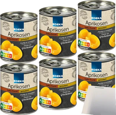 Produktbild von Edeka Aprikosen halbe Frucht gezuckert 6er Pack (6x225g Dose) + usy Block