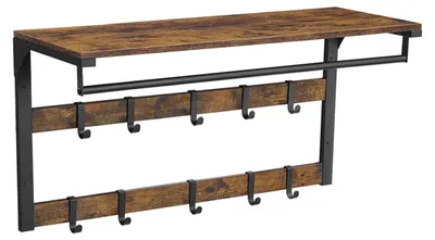 Produktbild von Wandgarderobe Vintage Braun-Schwarz mit Ablage - Spanplatte und Stahl - 30 x 80 x 42 cm - 45 kg