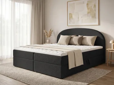 Produktbild von Boxspringbett Cloud mit 2 Bettkästen, Doppelbett mit Bonell-Matratze und Topper, Polsterbett in weichem Bouclé-Stoff, Bett, Bettgestell für Schlafzimmer (Schwarz (Coral 60), 160 x 200 cm)