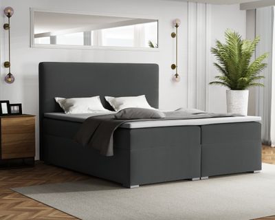 Boxspringbett BOSTON 180x200 cm Velour Paros 6 Dunkelgrau Komplettbett inkl..Taschenfederkernmatratzen 7 Zonen H4 Polsterbett