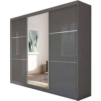 Produktbild von BEAUTYSOFA Schrank mit Schwebetüren VIVA 240cm - Kleiderschrank mit Schubkasteneinsätze & Kleiderstangen (Graphit)