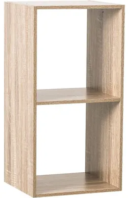 Zdjęcie produktu dla Regał na książki kompaktowy - 34,5 x 32 x 67,6 cm - 2 szuflady - Kolor naturalny drewna - Do małych pomieszczeń
