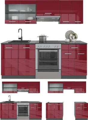 Obrázek produktu pro Kuchyňský kout Vicco R-Line Červená/antracitová s vysokým leskem 200 cm bez pracovní desky, Model 41363