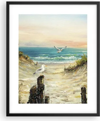 Produktbild von Gerahmtes Poster - Schwarzer Rahmen - Impressionismus Möwen Küste - 40x50 cm - Wand Bild - Wanddeko - Wandbilder - Kunstposter - Wandposter - Bilderrahmen - Bilder - Kunstdruck - P2BPA40x50-4602