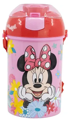 Produktbild von Disney Minnie Maus Trinkflasche Flasche mit Trinkhalm Gurt 450 ml