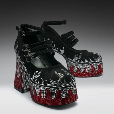 Produktbild von KOI High Heel Damen BLAZED FLAMES STRAPPY HEELS BLACK schwarz/rot EU37