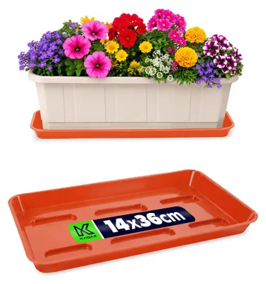 Produktbild von KADAX Untersetzer 40 cm für Blumenkasten, rechteckig Blumenuntersetzer aus Kunststoff, Blumentopfuntersetzer für Balkonkasten, Pflanzenuntersetzer für Balkon & Fensterbank (Terrakotta)