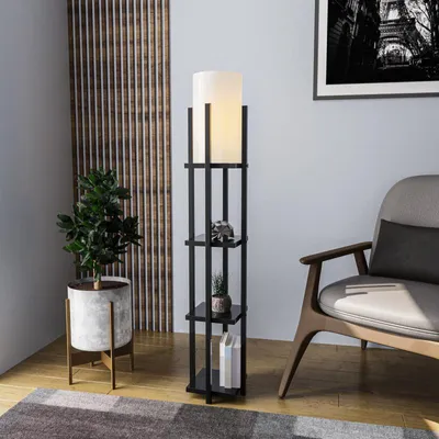 Image de Lampadaire Lampe sur pied Métal Noir H 130 cm avec étagère E27 40 W IP20