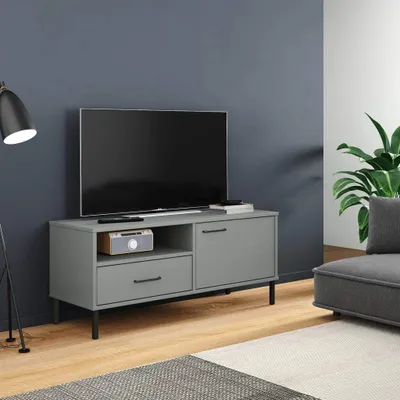 Produktbild von Maison Exclusive - TV-Schrank OSLO mit Metallbeinen Grau Massivholz Kiefer