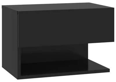 Image de Table de chevet murale, suspendue, noire, avec tiroir