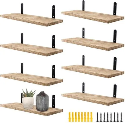 Productafbeelding van 8 Stuks Houten Wandplanken 40 x 15 x 1,5 cm - Zwevende Planken voor Badkamer, Keuken, Slaapkamer en Woonkamer
