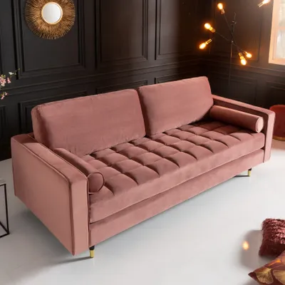 Produktbild von Elegantes Design 3er Sofa COZY VELVET 220cm altrosa Samt Federkern
