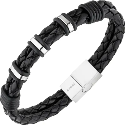 Produktbild von JOBO Herren Armband 2-reihig Leder schwarz mit Edelstahl 21 cm Herrenarmband