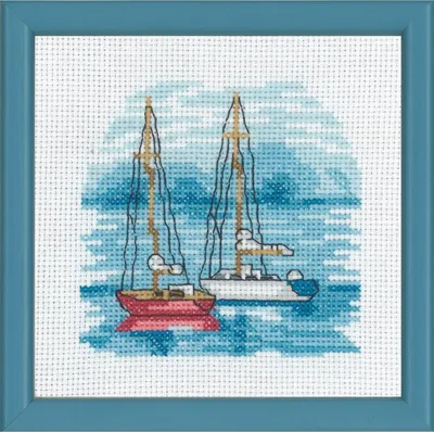 Obrázok produktu pre Súprava na výšivku "Nave rossa" od Permin, schéma na počítanie, 13x13 cm, kód 13-8118