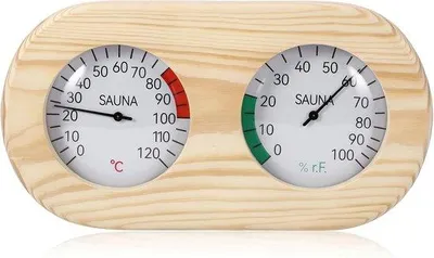 Produktbild von Holz-Saunathermometer mit 2 in 1 Funktion - hochpräzise Temperatur- und Luftfeuchtigkeitsmessung - Saunaausstattung mit abgerundeten Ecken
