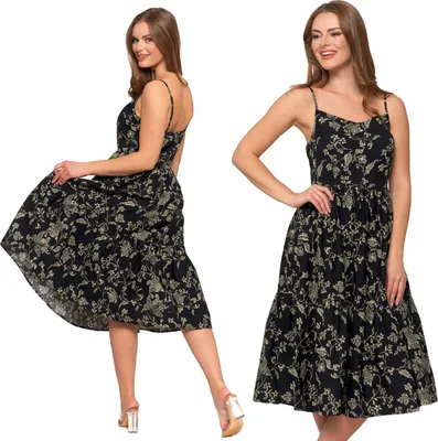 Produktbild von Sommerkleid - Damenkleid Größe 3XL - Midikleid schwarz - Baumwollkleid - Trägerkleid