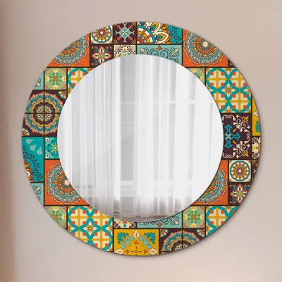 Produktbild von Modern Spiegel - Wandspiegel Design Wandmontage – Badspiegel mit Aufdruck - Rundspiegel - Arabisch Muster - Rund: Ø50cm