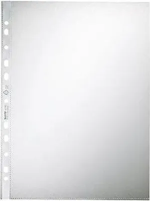 Produktbild von Leitz Prospekthülle, DIN A4, farblos, PP-Folie, 80 my, Oberfläche genarbt, oben offen, Universallochung, dokumentenecht, 100 Hüllen