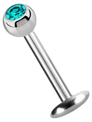 Produktbild von Titan Labret Lippenpiercing Stecker 4 mm Platte in 1,2 x 13 mm + Kugel mit Stein in grün-türkis