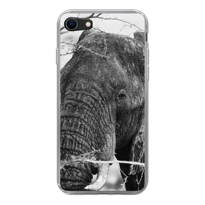 Produktbild von MuchoWow® Handyhülle Schutzhülle Hülle für iPhone 8 Elefant - Tiere - Äste - Natur - Schwarz und weiß Silikon Softcase Handy Hülle - Schutzhaube