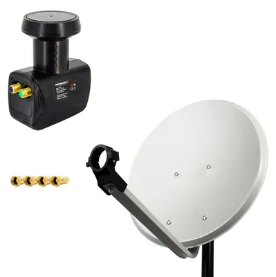Produktbild von PremiumX 45cm Satellitenschüssel Hellgrau SAT Antenne Twin LNB 4x F-Stecker