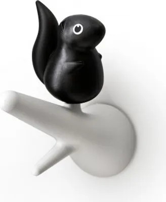 Produktbild von Qualy Wandhaken mit Eichhörnchen Squirrel auf Ast - 2er Set - schwarz/weiß