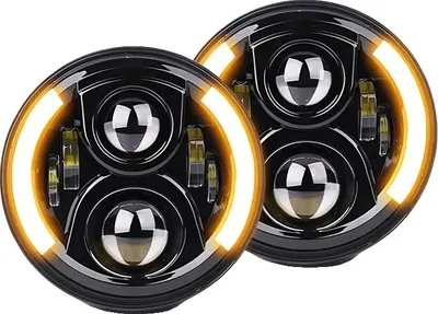 Obrázok produktu pre LED svetlomety na motocykel, 7 palcov, diaľkové/blízke svetlo, 2 kusy, biela/oranžová denná LED signalizácia