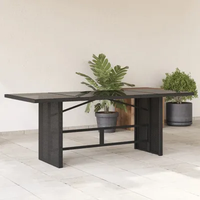 Produktbild von Design Gartentisch mit Glasplatte Schwarz 190x80x74 cm Poly Rattan, Gartentische 2024 Neu