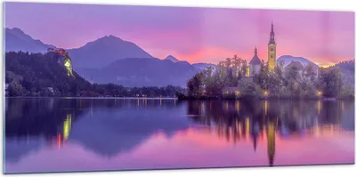 Produktbild von Bilder auf glas - Landschaft Berg See Kirche - 120x50cm - Glasbilder - Wandbilder - Kunstdruck - zum Aufhängen bereit - Wanddekoration aus Glas - Glas Bilder - Wandbild auf Glas - GAB120x50-3208