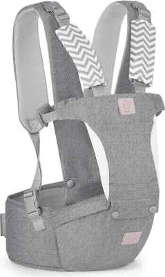 Produktbild von Famanu Babytrage Hüftsitz - 6 Tragepositionen für Neugeborene und Kleinkinder - abnehmbarer Taillensitz - grau - 0-36 Monate