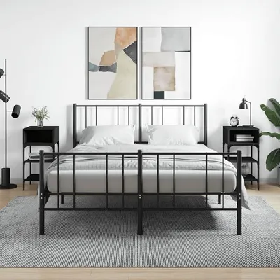 Immagine prodotto di Set di due comodini, colore nero, dimensioni 35x34,5x70 cm, realizzati in legno composito con struttura in ferro. Design moderno, offrono spazio di stoccaggio e sono dotati di gambe regolabili, ideali per la camera da letto e il soggiorno