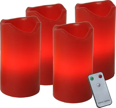 Produktbild von Best Season 4er LED-Wachskerzenset mit Fernbedienung, rot, Kerzen einzeln schaltbar, ca. 10 x 6 c, 067-12