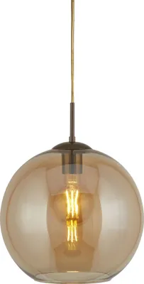 Produktbild von Hängeleuchte Metall Rauchglas D: 25 cm rund H: max. 120 cm in Messing Antik Bernstein E27 Kugel Schirm Retro