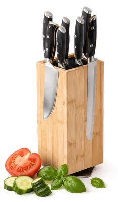 Produktbild von Relaxdays Messerblock magnetisch, Borsteneinsatz, drehbar, Bambus, HxBxT: 26 x 10,5 x 10,5 cm, Messerständer, natur, KI-generiertes Bild